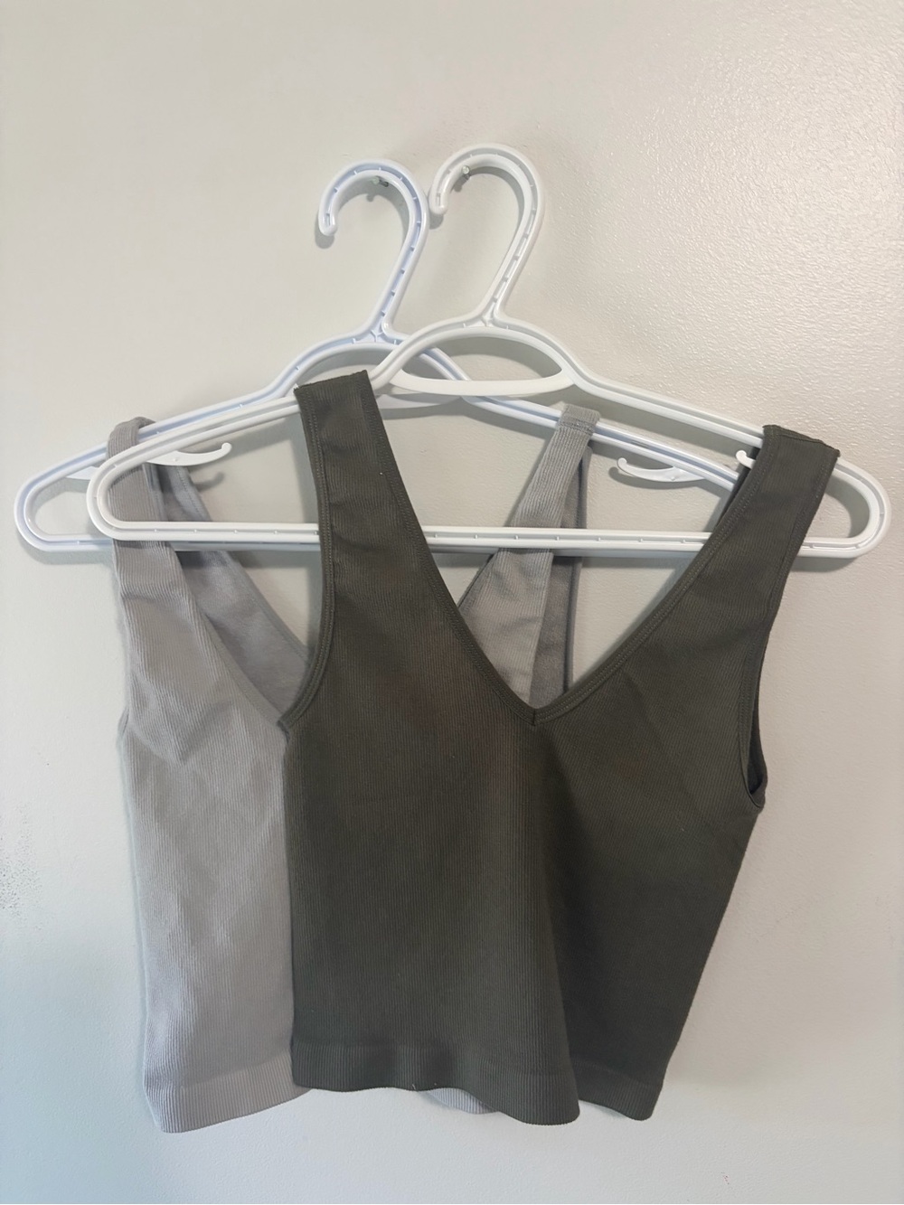 Ribbed V-Neck Tank Top in Olive and Light Gray